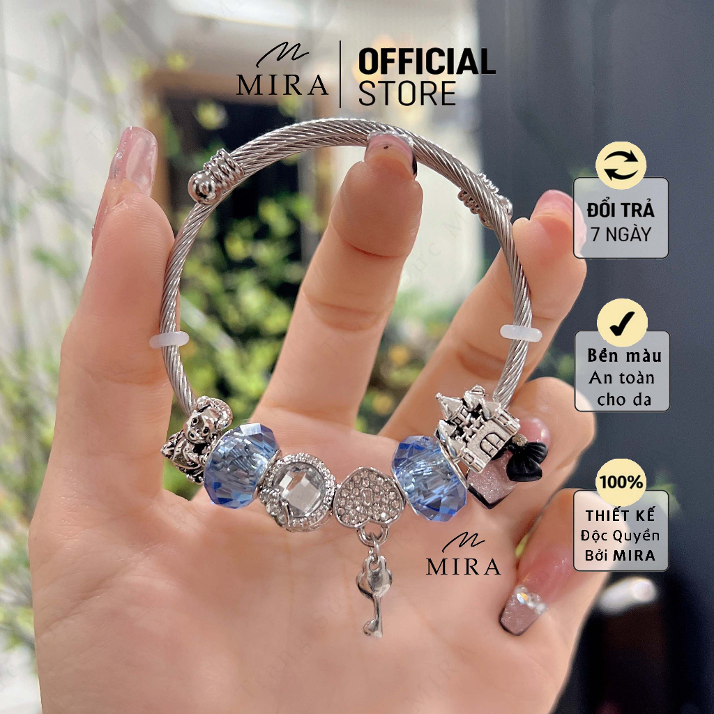 Kiềng, Lắc Tay MIRA & Co. - KPAN02 Mix Tim Khóa , Đủ Màu Đá, Mở Hai Đầu, Kiềng Không Hoen Gỉ