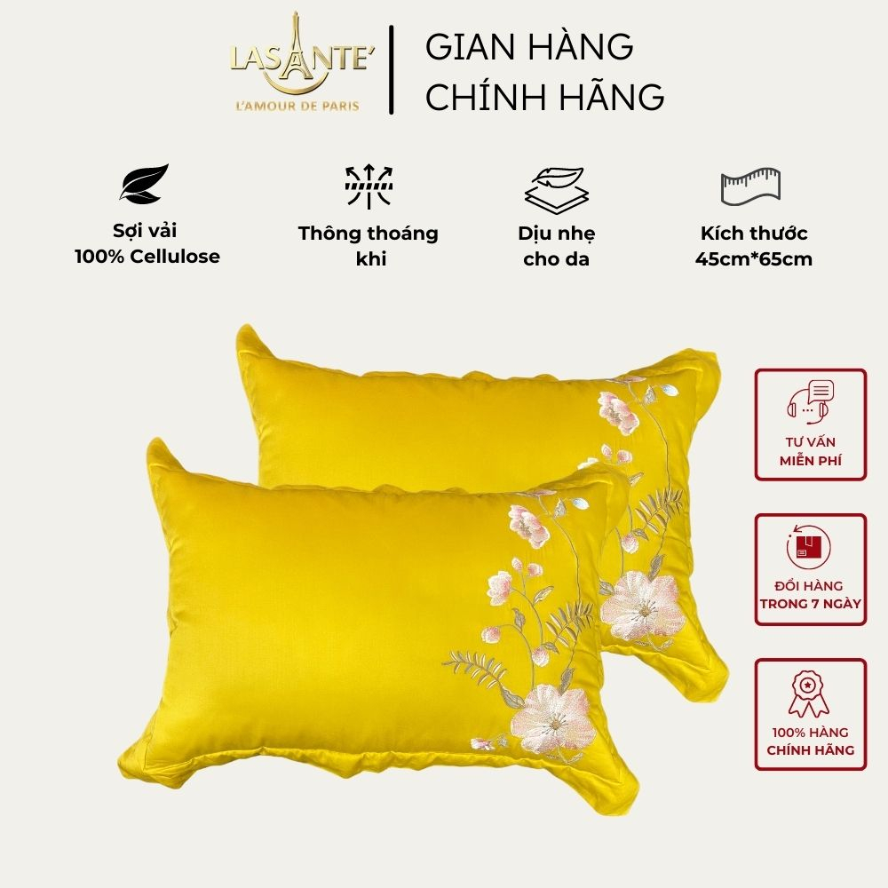 Vỏ gối Tencel 100% tự nhiên 45x65 cm Lasante' thêu hoa nhiều màu sắc, siêu mềm mại, gối khóa kéo