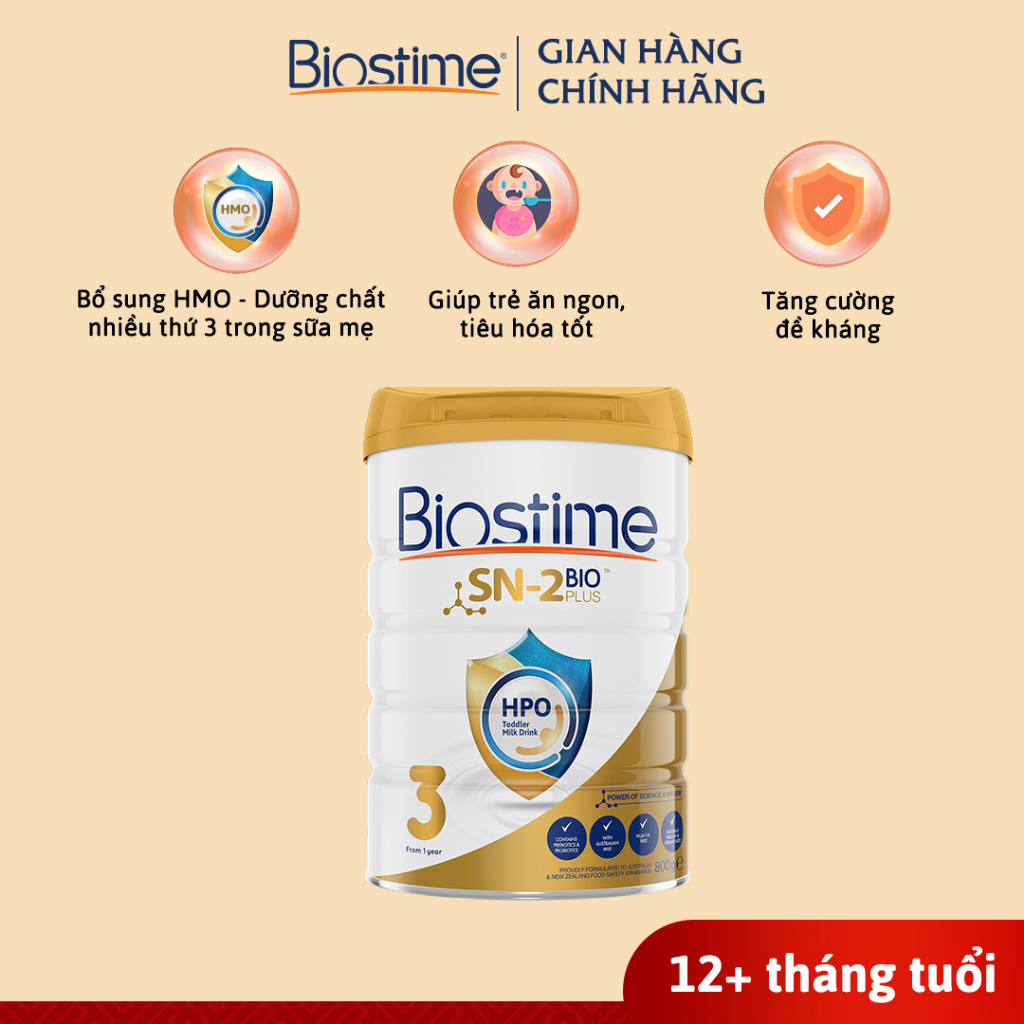 Sữa Bò Biostime SN2 Bio Plus HPO số 3, cải thiện tiêu hóa tăng cường hấp thu cho bé 800g