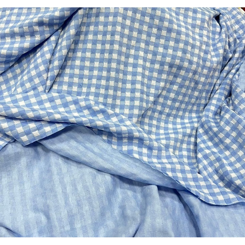 Vải Cotton caro xanh