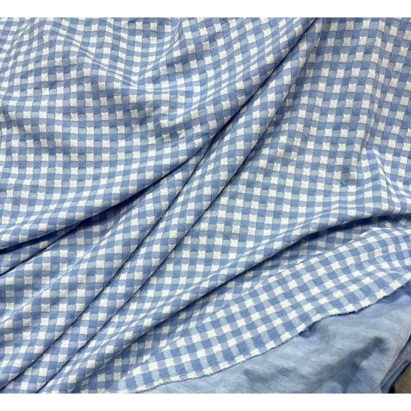 Vải Cotton caro xanh