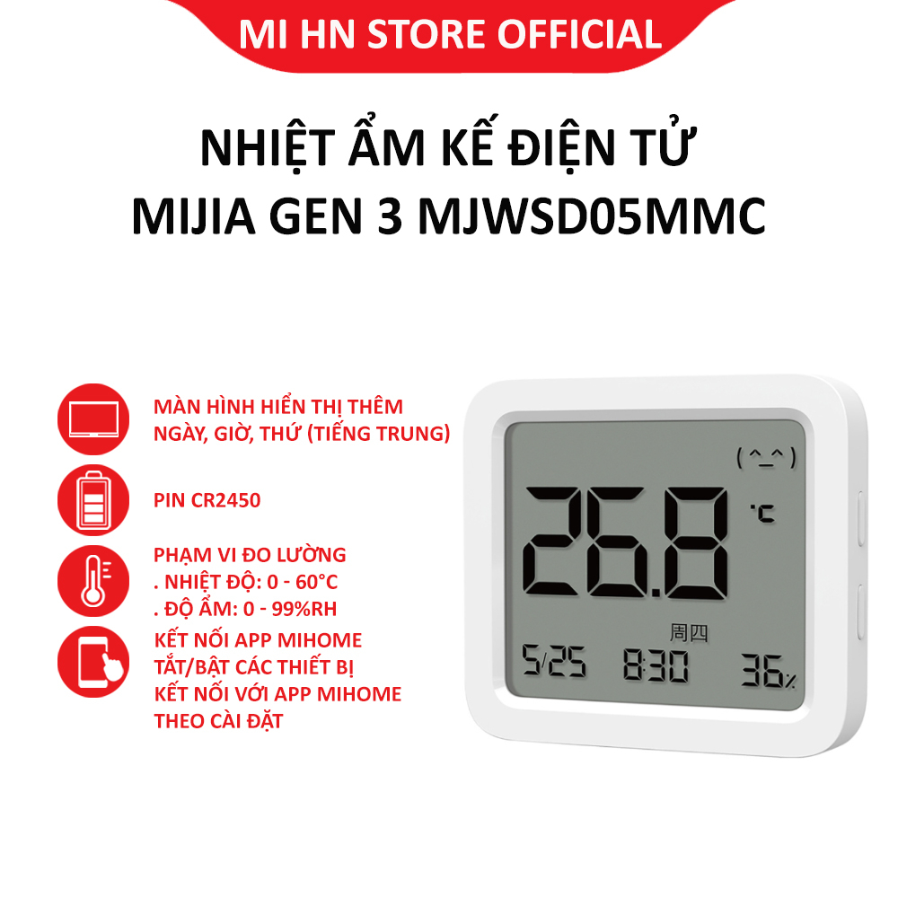 Nhiệt ẩm kế điện tử Xiaomi Mijia Gen 3 MJWSD05MMC, model mới 2023 có ngày giờ - Bảo hành 3 tháng