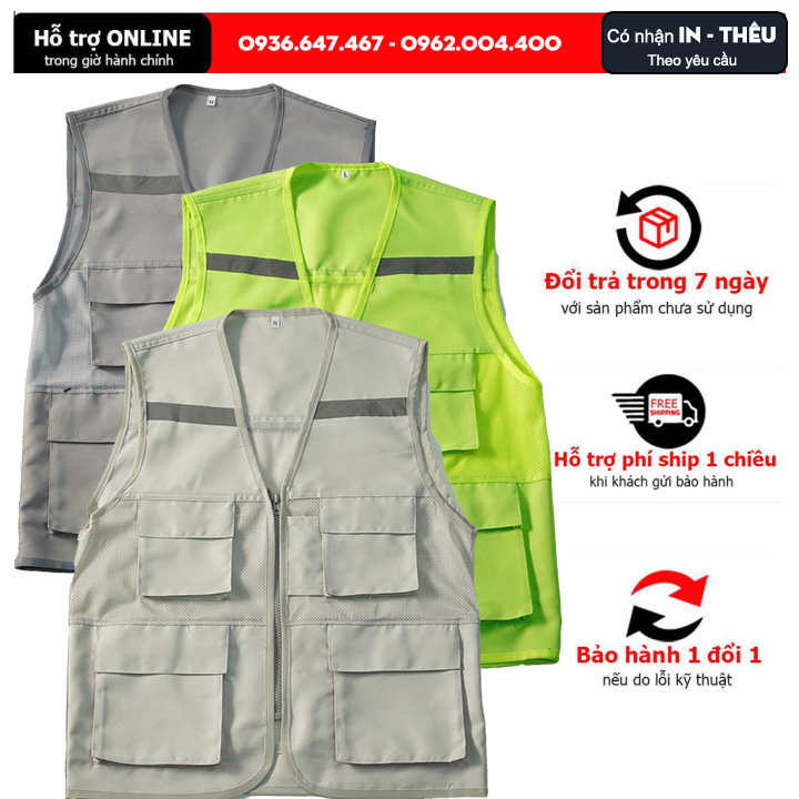 Áo Gile Bảo Hộ Lao Động Nhiều Màu Sắc Kèm Sợi Phản Quang, Đồ Bảo Hộ Lao Động Kĩ Sư Công Trình