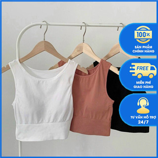 Áo bra nữ ba lỗ sát nách cổ tròn có mút đệm ngực dáng croptop