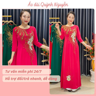 Áo dài nữ, áo dài truyền thống lụa mỹ kết đá thủ công tỉ mỉ MÃ D57