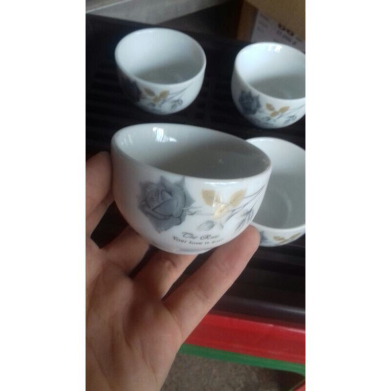 Combo 6 chén  nước  hoa Hồng  bát  tràng  hai  mẫu  hoa
