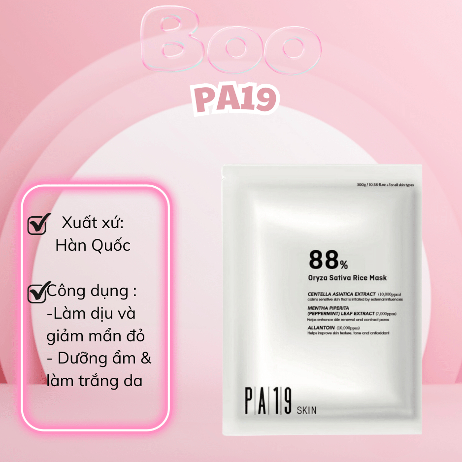 Mặt Nạ Gạo Đen PA19 Skin 88% Oryza Sativa Rice Mask- Full Hộp 10 miếng