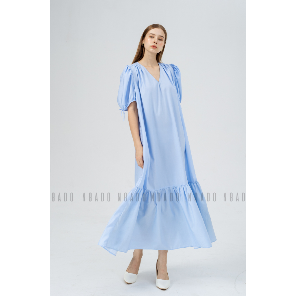 Đầm xanh biển cổ tim NGADO