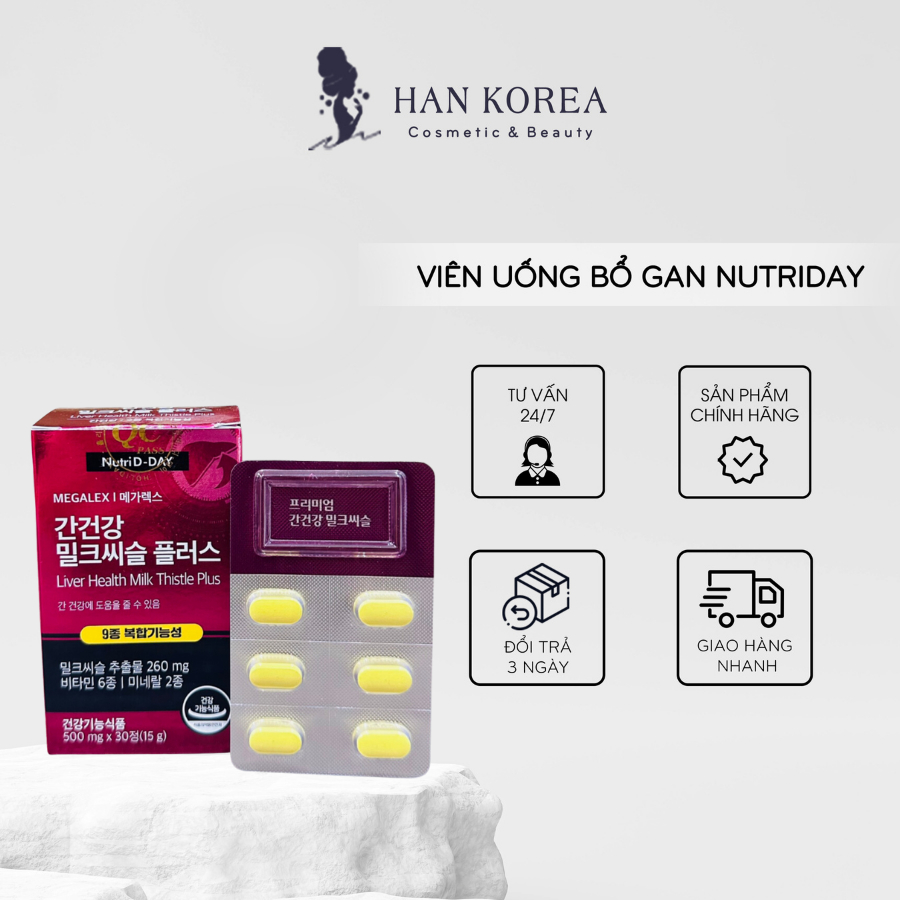 Bổ gan Milk Thistle NUTRID - DAY phục hồi chức năng gan (hộp 30 viê.n) HÂN KOREA