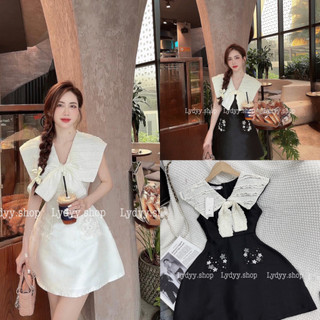 Váy đầm tafta cổ thủy thủ mặt trăng, chất tafta dáng ngắn xòe chữ A đính hoa đá thiết kế cao cấp