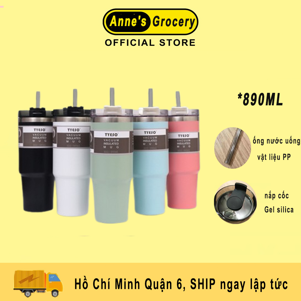 Ly giữ nhiệt 2 lớp inox 304 cao cấp của Mỹ, dung tích siêu lớn 890ml, có ống hút tiện lợi, giữ ấm 8-12h