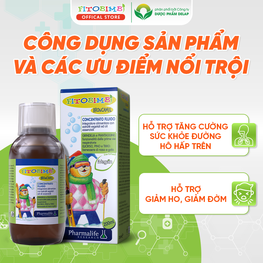 Combo Siro Hỗ Trợ Giảm Đờm Giảm Ho FITOBIMBI IMMUNO + FITOBIMBI BRONCAMIL Cho Trẻ Hay Ốm Vặt, Sức Đề Kháng Yếu