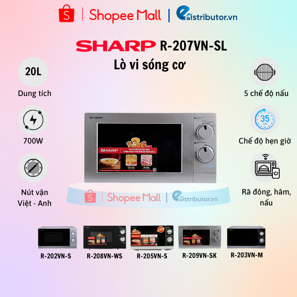 Lò Vi Sóng Sharp R-207VN-SL (20L) - Hàng chính hãng