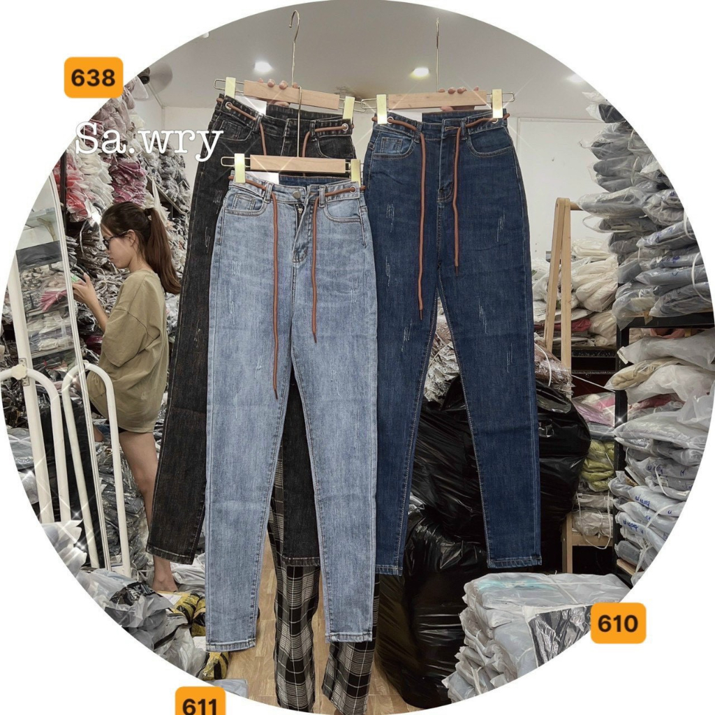 Quần jean nữ co giãn phối lưng kiểu, jeans nữ lưng cao ôm dáng, quần bò cạp cao thời trang Lady Fashion - MQ631