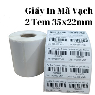 Cuộn in mã vạch, tem nhiệt khổ 2 tem 72x22 mm, giấy in khổ 35x22 mm, 2 tem/hàng cho kiotviet, sapo..