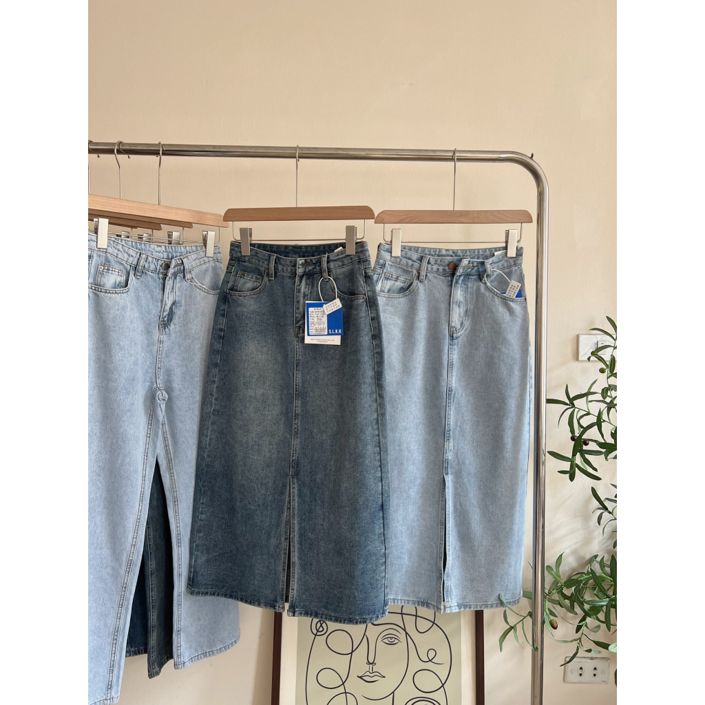 Chân váy jeans khuy đồng xẻ trước CV-033# CHALIN dáng dài xẻ sau lên form siêu đỉnh
