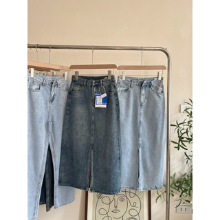 Chân váy jeans khuy đồng xẻ trước CV-033# CHALIN dáng dài xẻ sau lên form siêu đỉnh