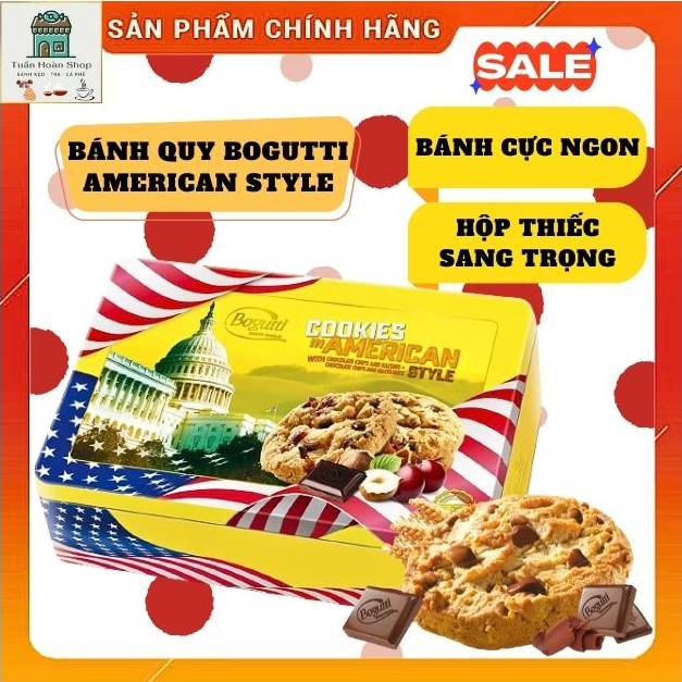Bánh Quy Chocolate Chips Hạt Phỉ Và Nho hiệu Bogutti American Style – Hộp Thiếc 240g Nhập Ba Lan