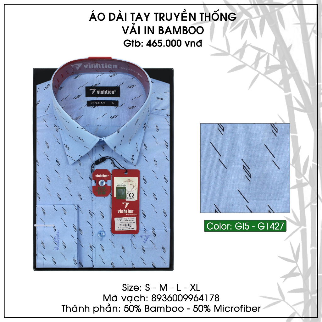 Áo Sơ Mi Dài Tay (Nhiều Màu) Họa Tiết Vải Bamboo Form Regular Vĩnh Tiến 465