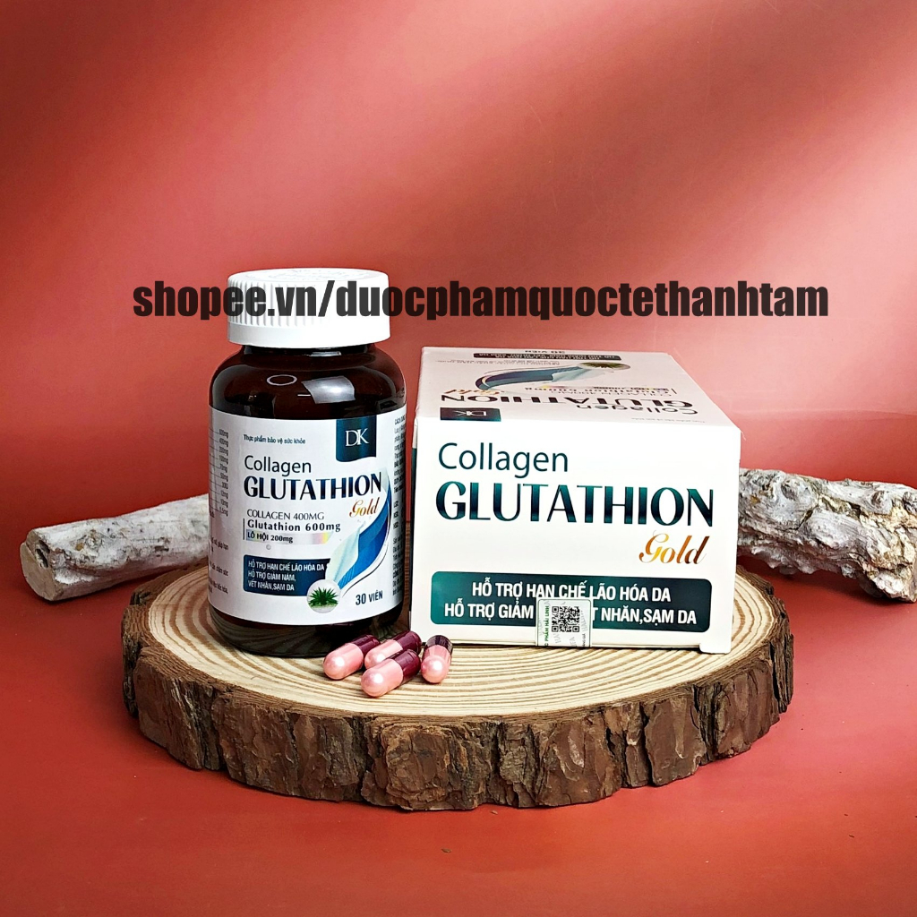 Viên uống đẹp da Collagen Glutathione Gold bổ sung vitamin e giúp trắng da, sáng da - Hộp 30 viên