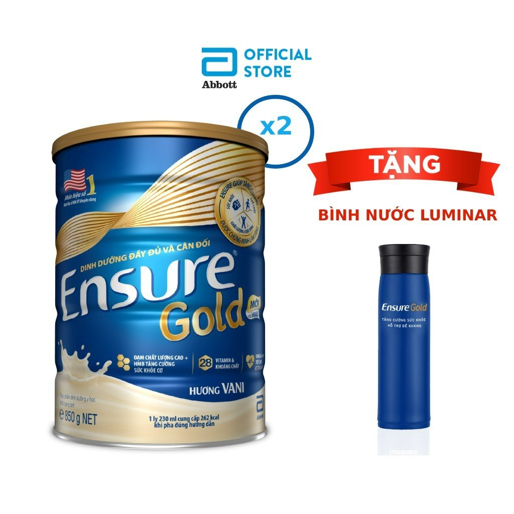 Combo 2 Sữa bột Ensure Gold Abbott hương vani (HMB) 850g/lon
