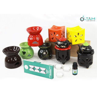 (Được chọn mùi) Combo: 01 đèn đốt nến + 01 vỉ nến 10 viên 4h + 01 tinh dầu 10ml DDTD-COMBO-01_TTTM