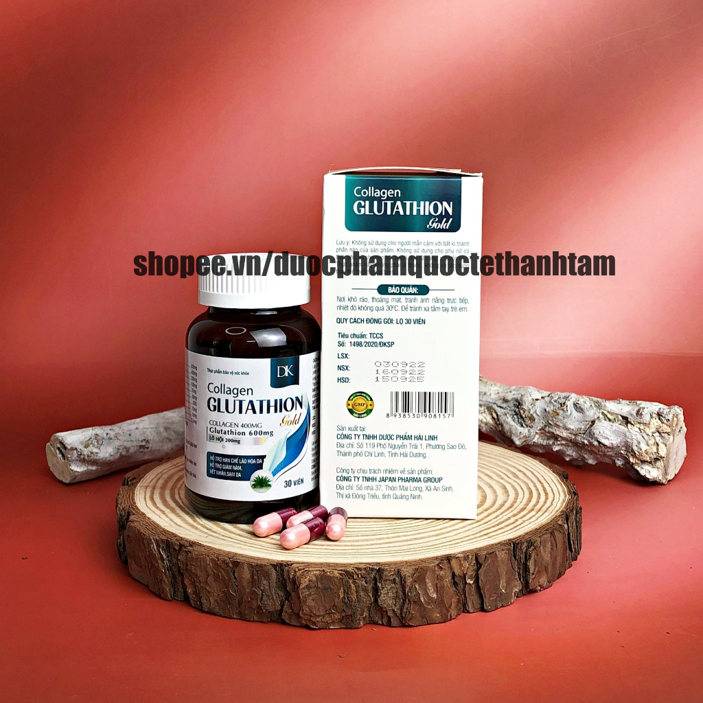 Viên uống đẹp da Collagen Glutathione Gold bổ sung vitamin e giúp trắng da, sáng da - Hộp 30 viên