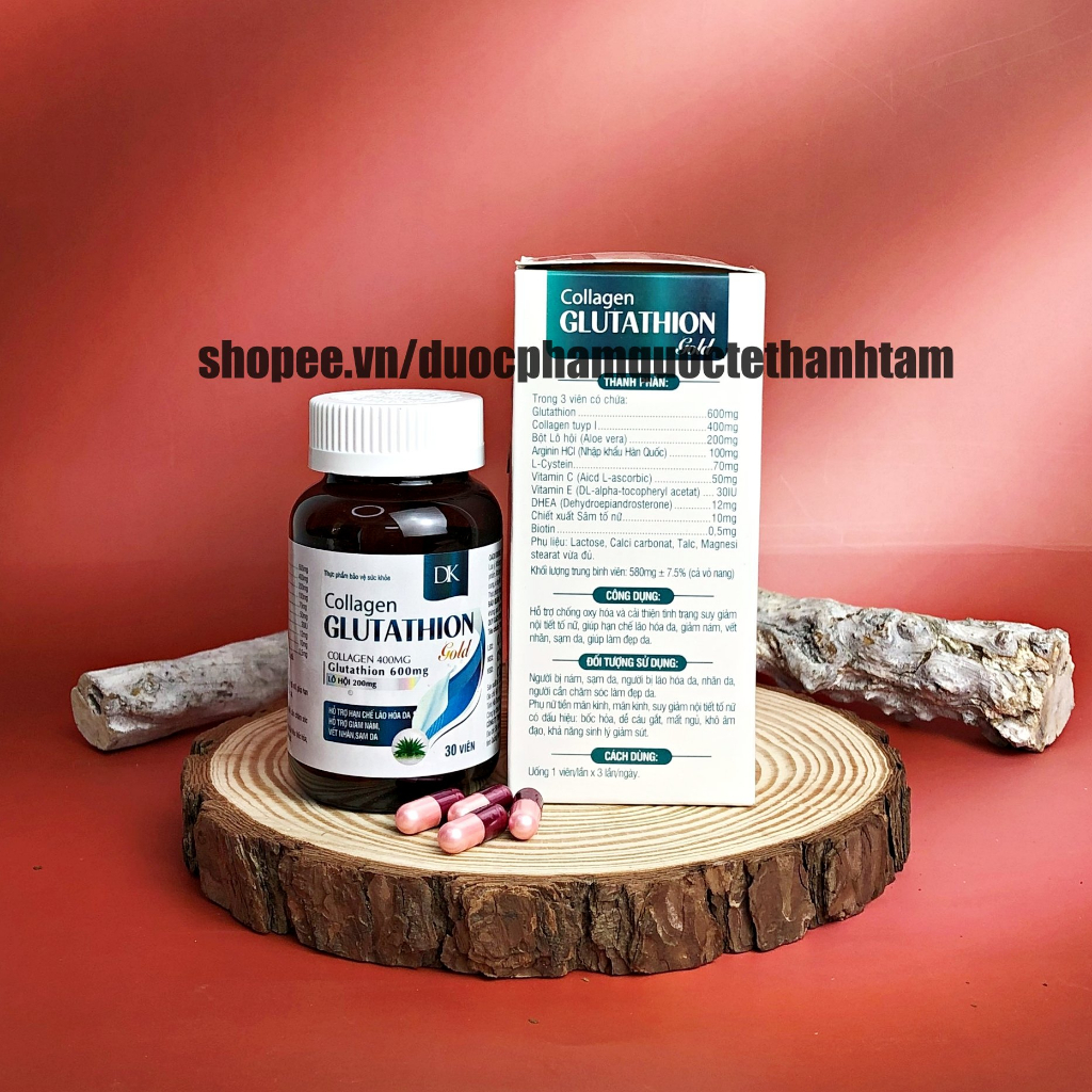 Viên uống đẹp da Collagen Glutathione Gold bổ sung vitamin e giúp trắng da, sáng da - Hộp 30 viên