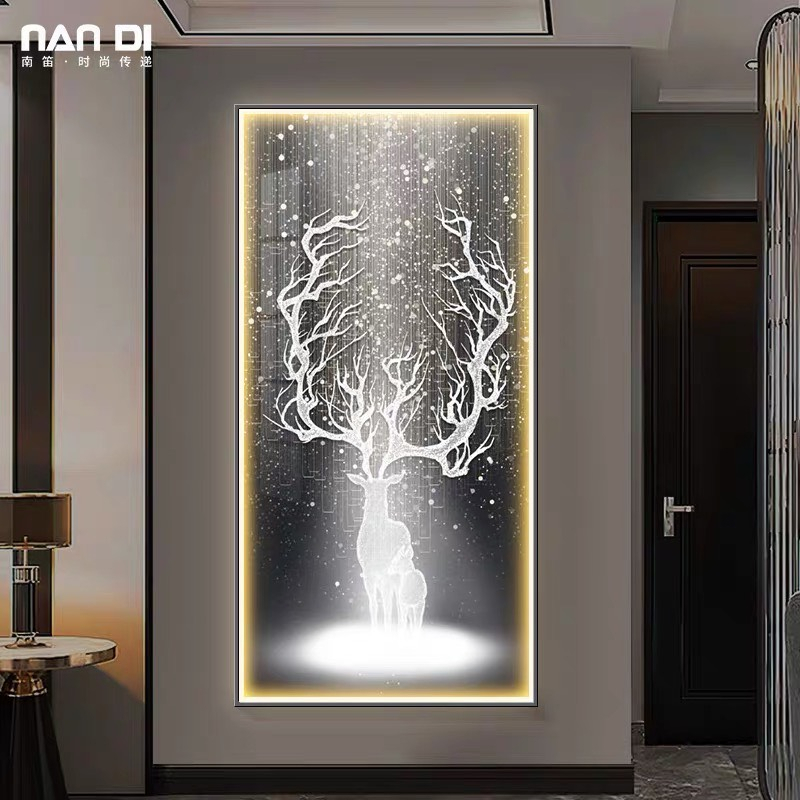 Tranh Điện Treo Tường, Tranh Hươu Pha Lê Khung Hợp Kim , Tranh Phong Thủy