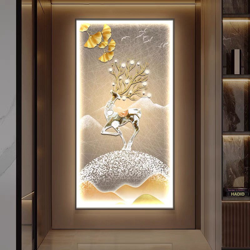 Tranh Điện Treo Tường, Tranh Hươu Pha Lê Khung Hợp Kim , Tranh Phong Thủy