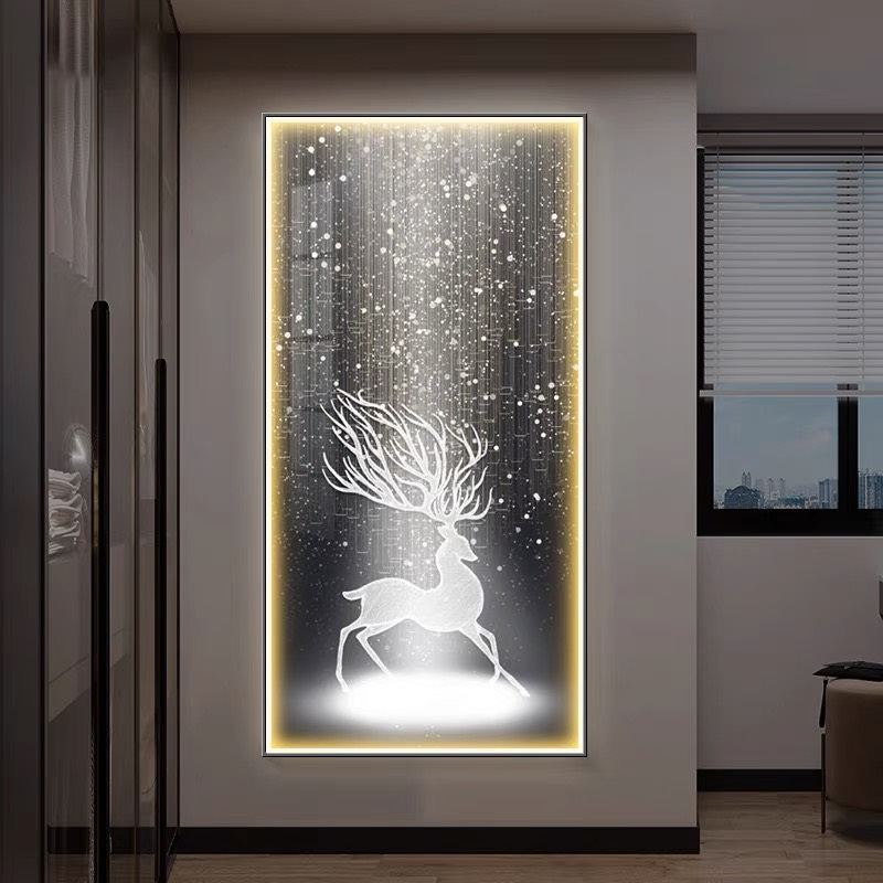 Tranh Điện Treo Tường, Tranh Hươu Pha Lê Khung Hợp Kim , Tranh Phong Thủy