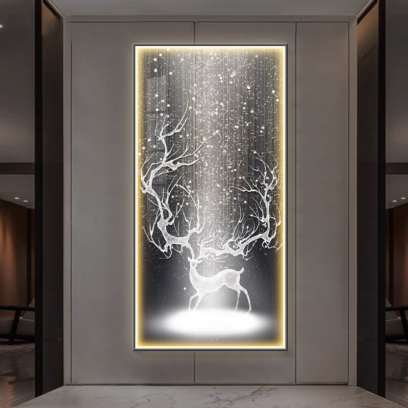 Tranh Điện Treo Tường, Tranh Hươu Pha Lê Khung Hợp Kim , Tranh Phong Thủy