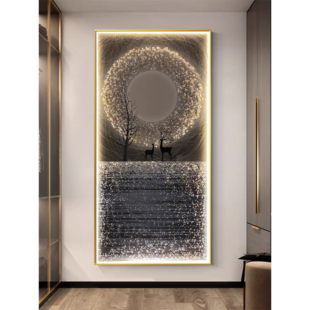 Tranh Điện Treo Tường, Tranh Hươu Pha Lê Khung Hợp Kim , Tranh Phong Thủy