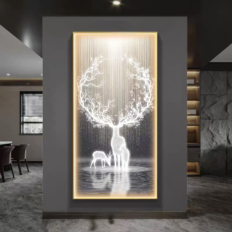 Tranh Điện Treo Tường, Tranh Hươu Pha Lê Khung Hợp Kim , Tranh Phong Thủy