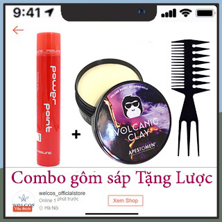 Combo gôm xịt tóc + sáp vuốt tóc volcanic