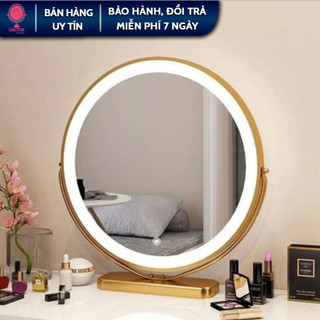 Gương tròn để bàn trang điểm CACTUS xoay 360 độ, gương trang điểm đèn led cảm ứng cao cấp