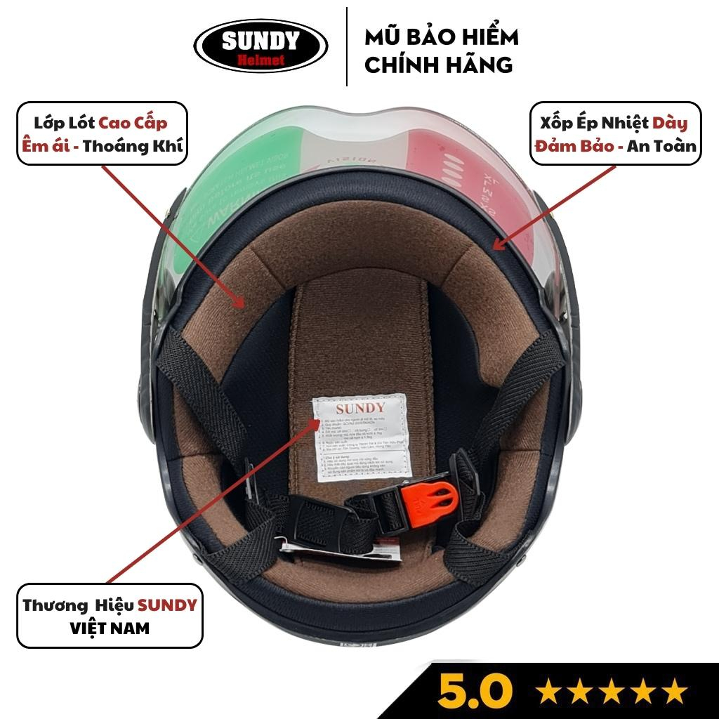 Nón bảo hiểm nửa đầu có kính SUNDY Helmets HP02K, vân mũ thể thao, Freesize (vòng đầu 56-59cm) cho nam nữ