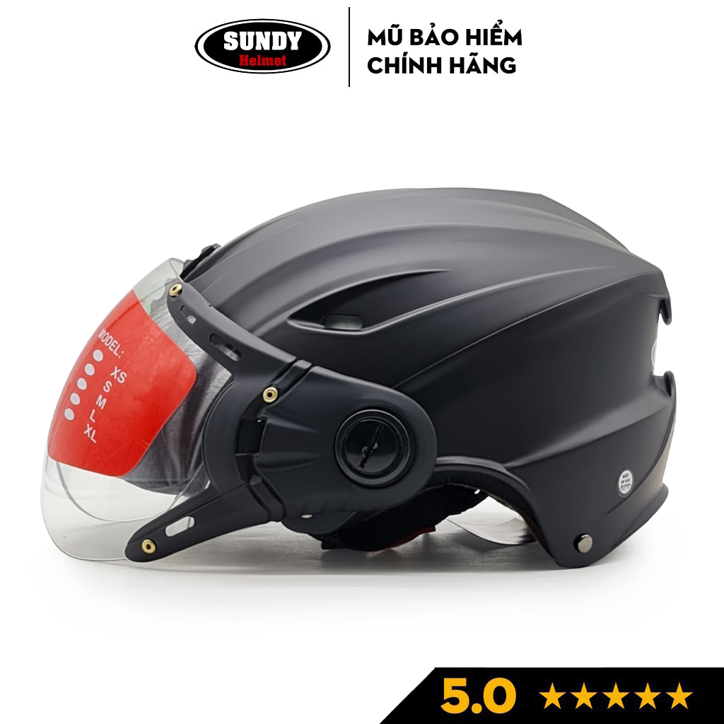 Nón bảo hiểm nửa đầu có kính SUNDY Helmets HP02K, vân mũ thể thao, Freesize (vòng đầu 56-59cm) cho nam nữ