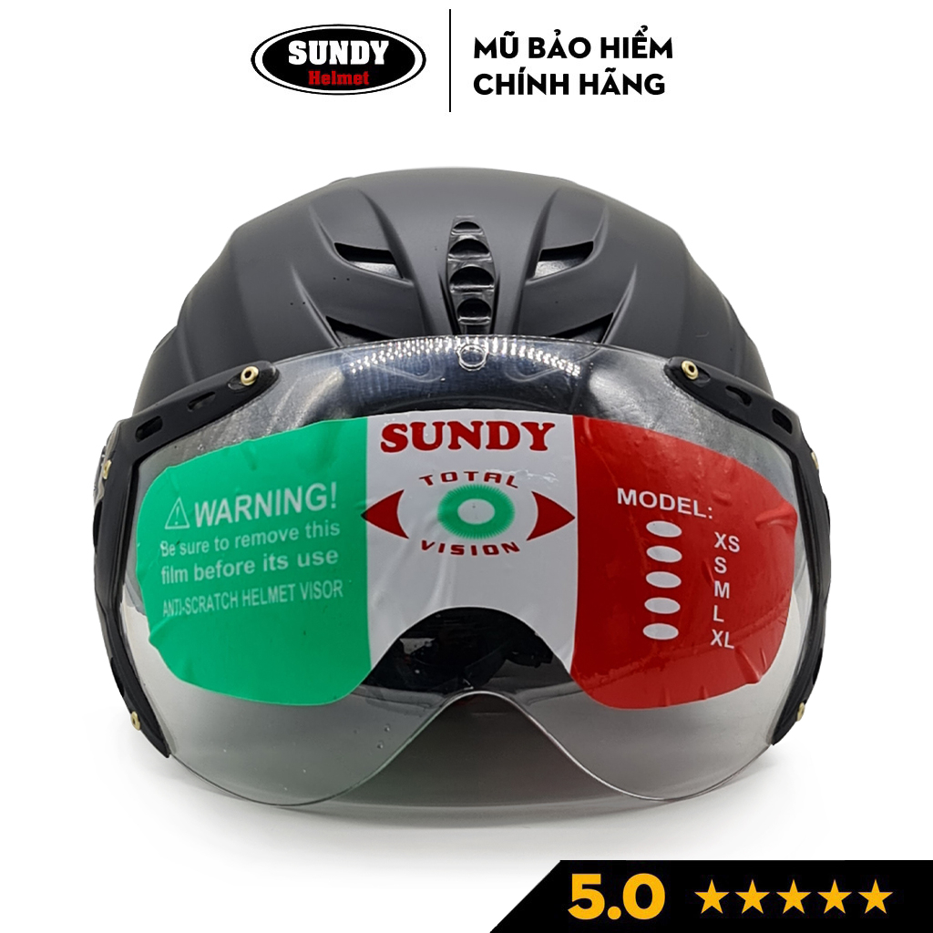 Nón bảo hiểm nửa đầu có kính SUNDY Helmets HP02K, vân mũ thể thao, Freesize (vòng đầu 56-59cm) cho nam nữ