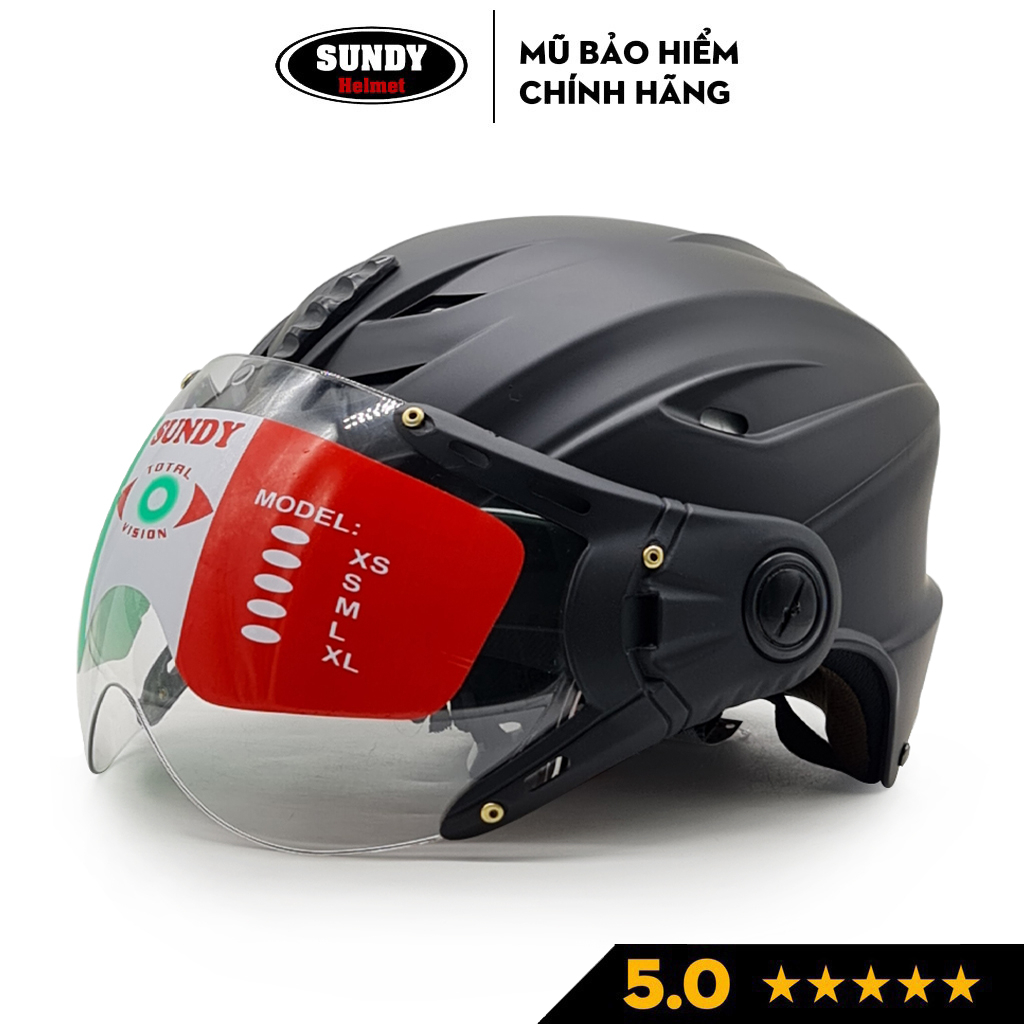 Nón bảo hiểm nửa đầu có kính SUNDY Helmets HP02K, vân mũ thể thao, Freesize (vòng đầu 56-59cm) cho nam nữ