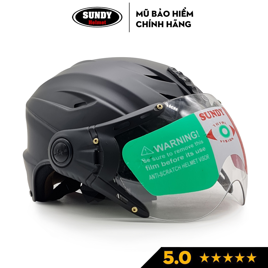 Nón bảo hiểm nửa đầu có kính SUNDY Helmets HP02K, vân mũ thể thao, Freesize (vòng đầu 56-59cm) cho nam nữ