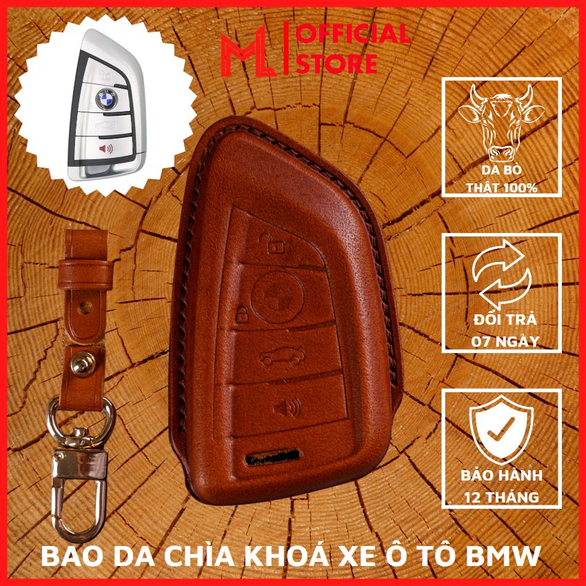 Bao Da Ép Form Chìa Khoá BMW-A4 BMW X1 X3 X4 X5 X6 730 740 750 Smartkey 4 Nút Bấm Ốp Chìa Khoá Da Thật May Thủ Công ML