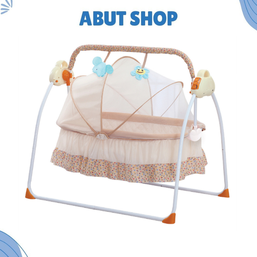 Nôi Điện Tự Động Điều Khiển Từ Xa Cao Cấp Tặng Kèm Màn, Nệm Gối Và Đồ Chơi Treo Cũi,Có Kết Nối Nhạc Bluetool