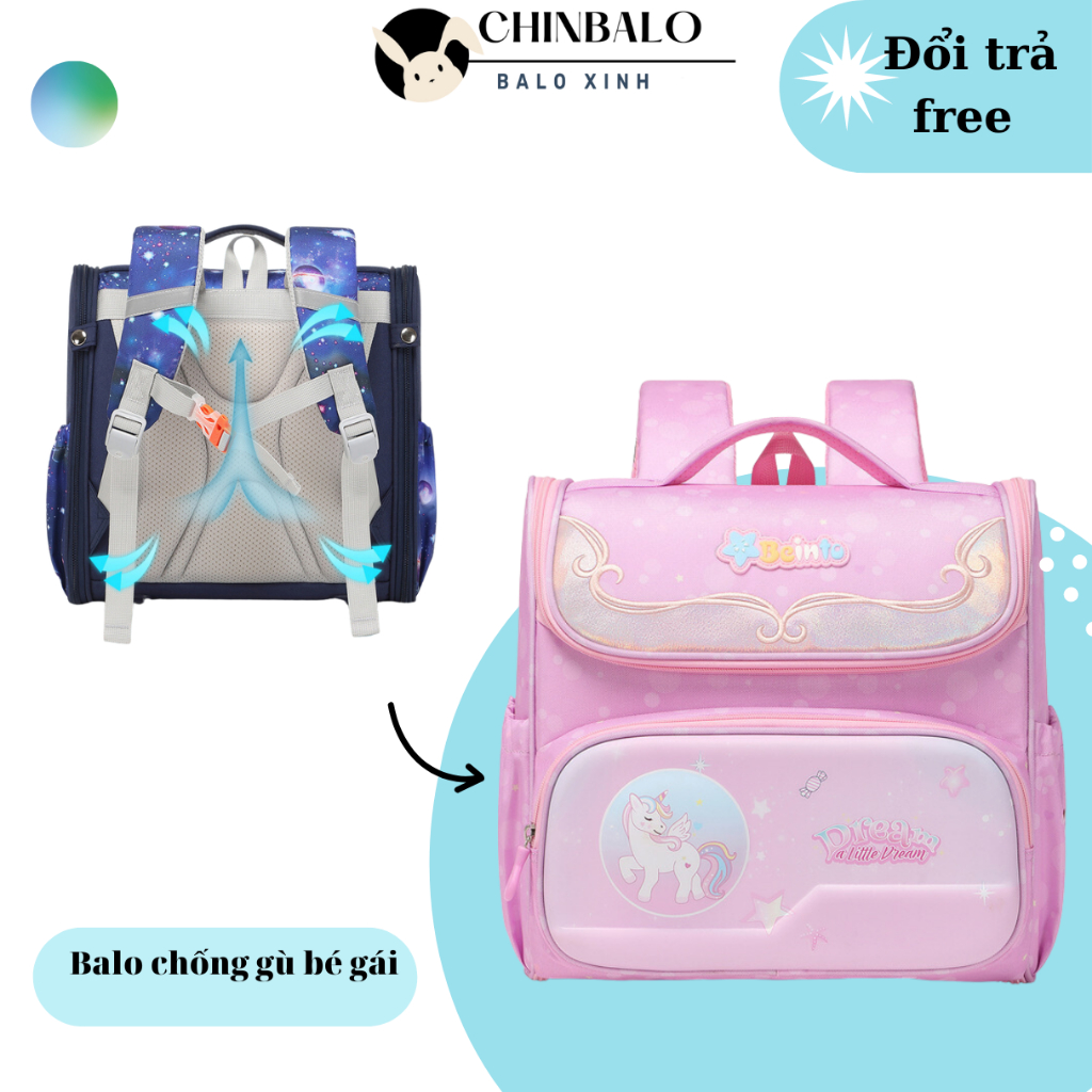 Balo chống gù cho bé tiểu học bản ngang cho bé trai bé gái cho học sinh lớp 1 đến lớp 6