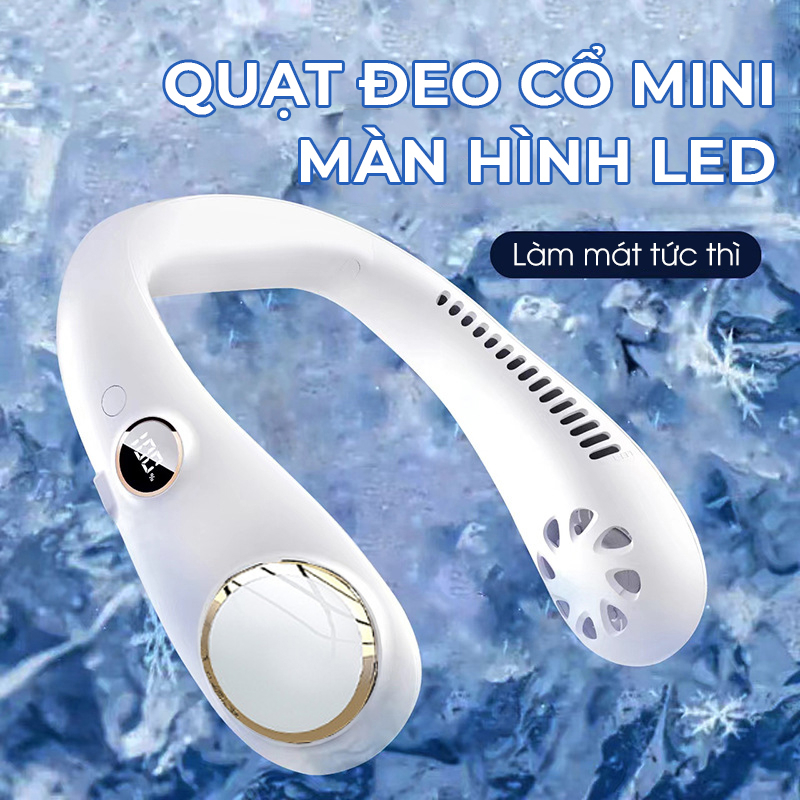 Quạt đeo cổ mini không cánh có màn hình led,biên độ thổi rộng- D1398