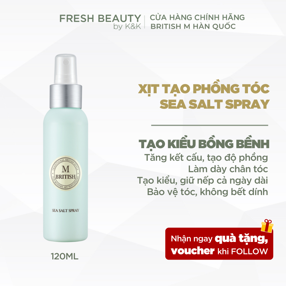 Xịt phồng tóc chân tóc cao cấp Hàn Quốc cho nam nữ BRITISH M Sea Salt Spray 120ml
