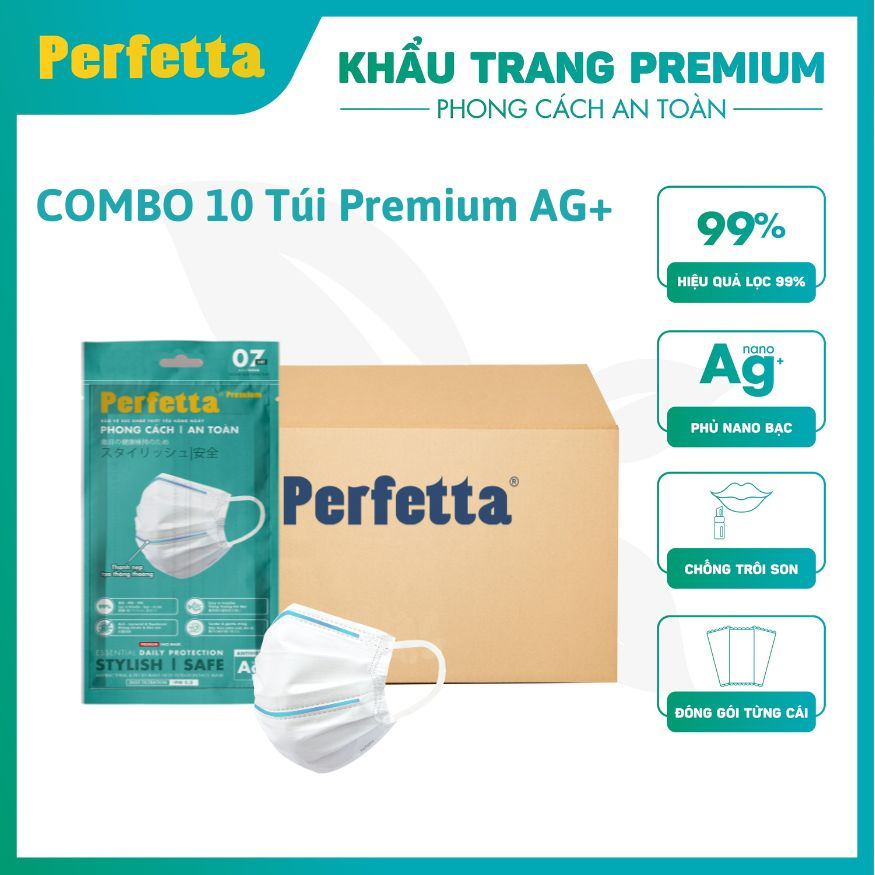 Gói Khẩu Trang Y Tế Cao Cấp Chuẩn Nhật Perfetta Premium AG+, 2 Thanh Nẹp Thông Thoáng (7 cái/gói)