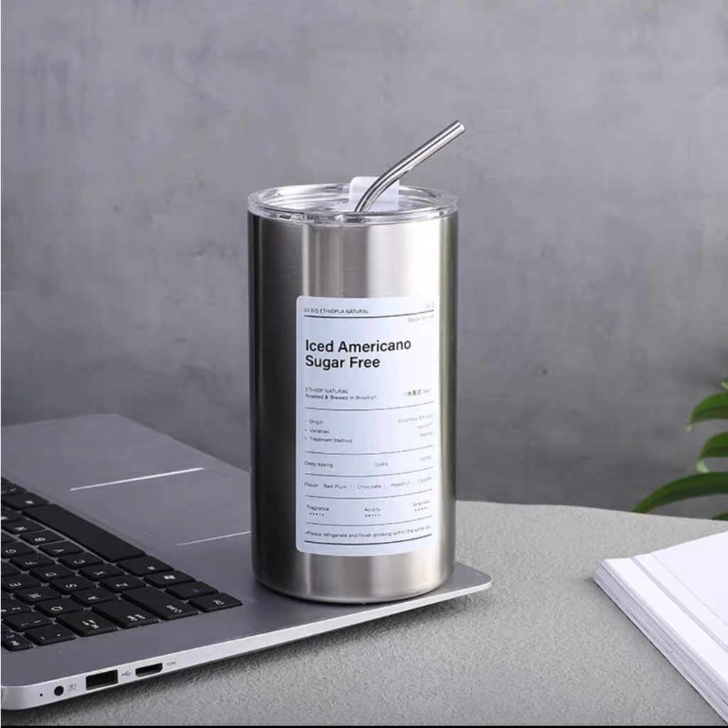 Cốc Giữ Nhiệt iced Americano Thể Tích 650ml/350m Làm Bằng Inox 304, Ly Giữ Nhiệt Tặng Kèm Ống Hút Inox Cao Cấp