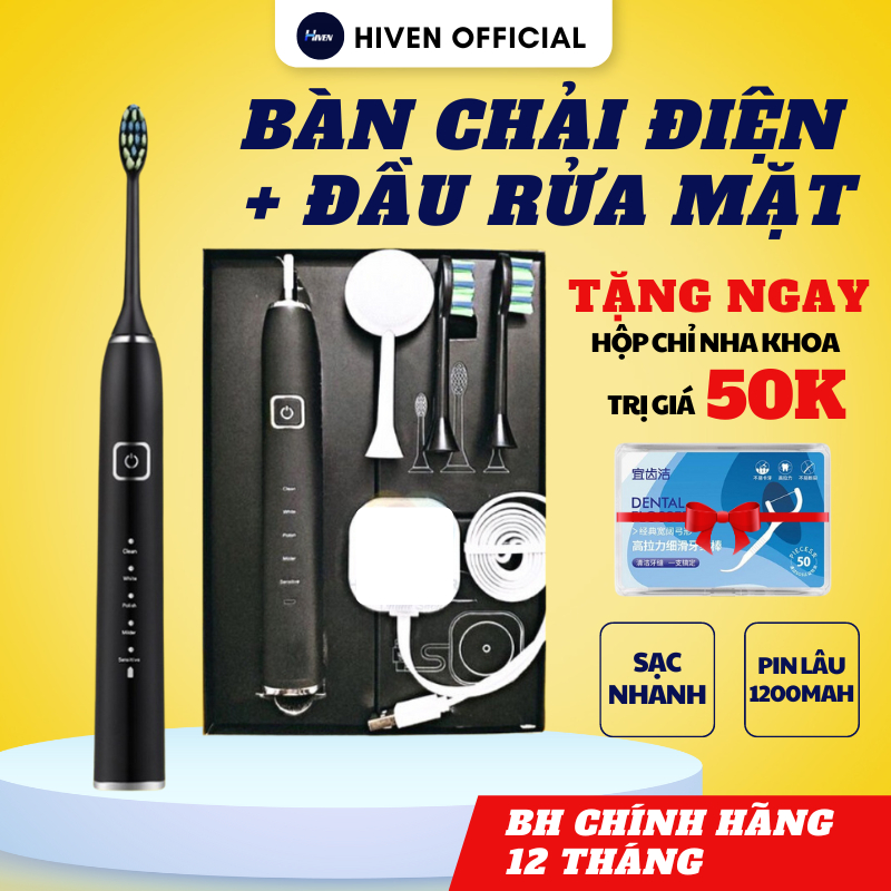 BÀN CHẢI ĐIỆN CHÍNH HÃNG, BÀN CHẢI ĐÁNH RĂNG ĐIỆN CÔNG NGHỆ SÓNG ÂM SONIC TẶNG KÈM ĐẦU RỬA MẶT BẢO HÀNH 1 NĂM