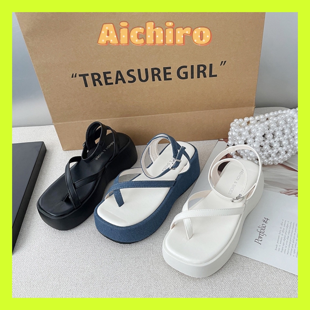 Sandal nữ đế cao 7P ĐỘN ĐẾ 2 DÂY XỎ NGÓN TRENDING,Giày quai hậu nữ Aichiro hottrend